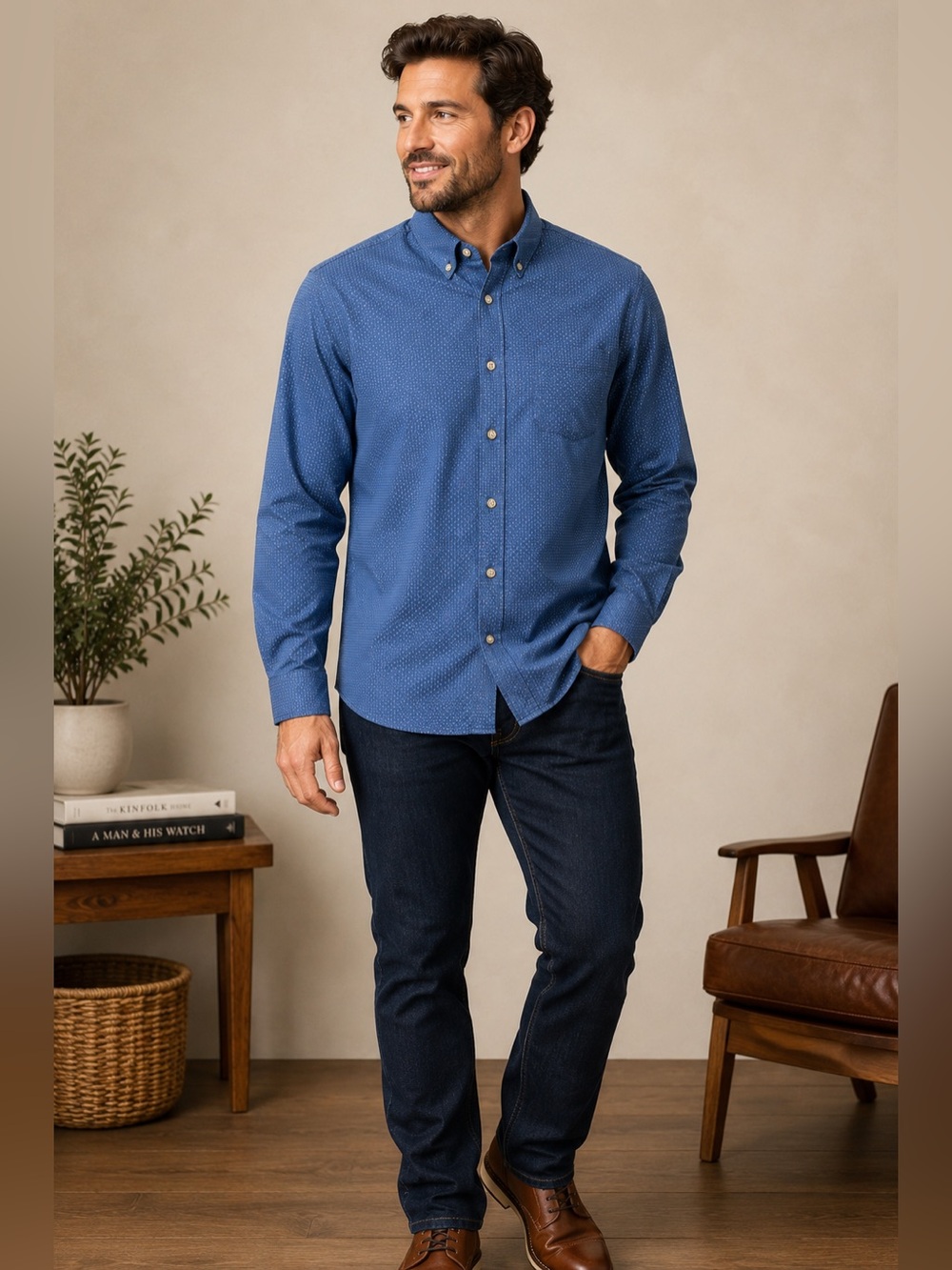 Carbon2Cobalt Men’s XL Blue Micro Dot Cotton Button Down Shirt
